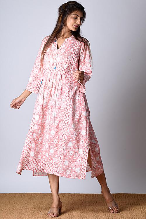 "Yokma Kurta" Coral Block Printed Kurta