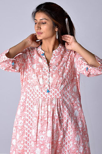 "Yokma Kurta" Coral Block Printed Kurta