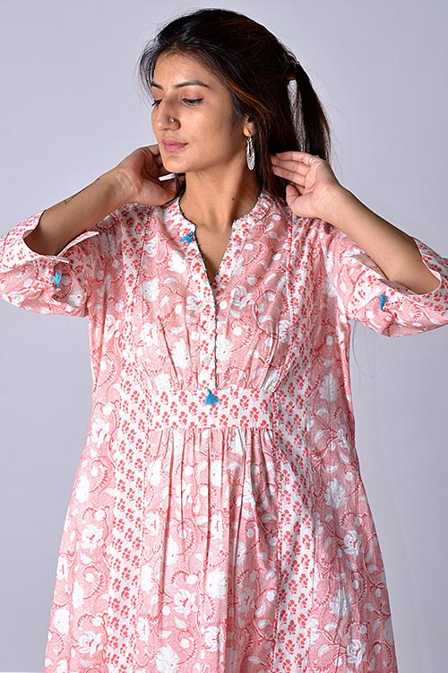 "Yokma Kurta" Coral Block Printed Kurta