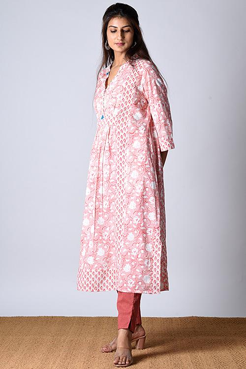 "Yokma Kurta" Coral Block Printed Kurta