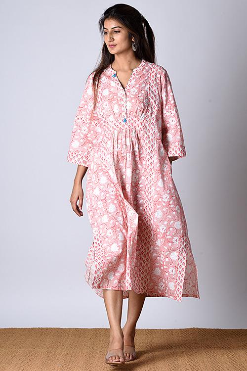 "Yokma Kurta" Coral Block Printed Kurta