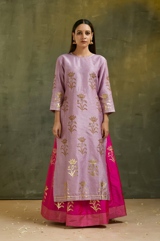Lavender Foil Printed Kurta & Lehenga (Set of 2)