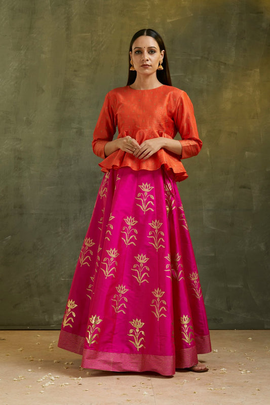 Mugdha Printed Peplum Blouse & Lehenga (Set of 2)