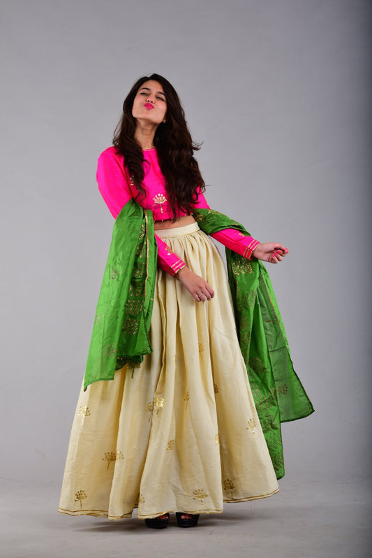 Phulkari Lehenga Set with Dupatta (Set of 3)