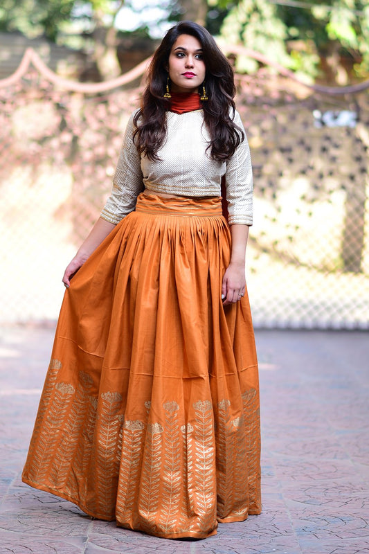 Mustard Floral Lehenga Set with Dupatta (Set of 3)