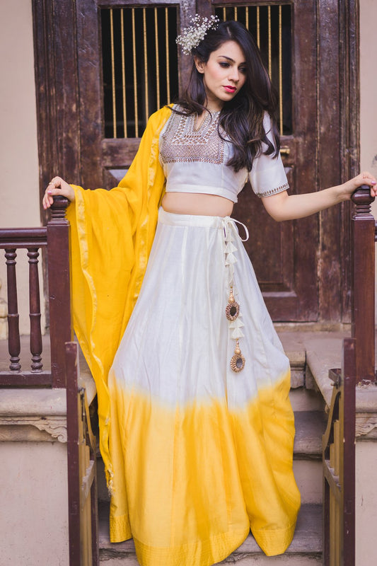 Nur Jahan Embroidered Lehenga Set with Dupatta (Set of 3)
