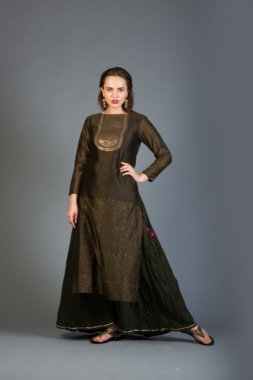 Mehendi Green Handcrafted Kurta & Lehenga (Set of 2)