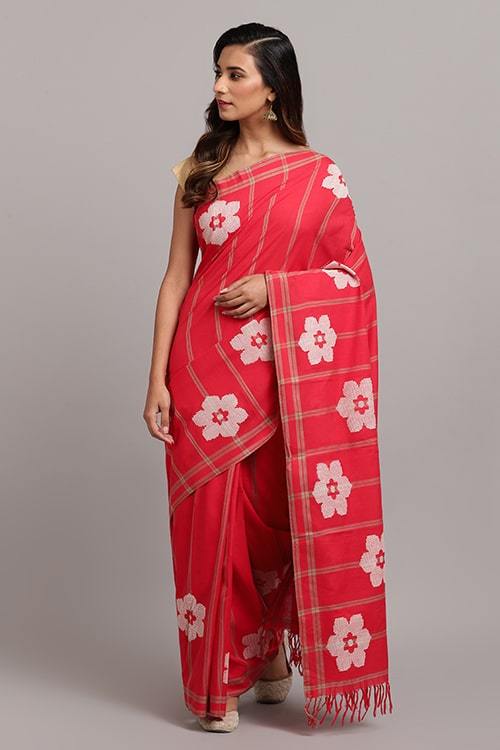 Falguni' Handwoven Extra Weft Cotton Saree-9