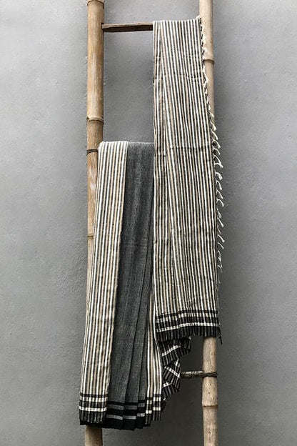 Adrika' Handwoven & Handspun Cotton Silk Stripe Saree