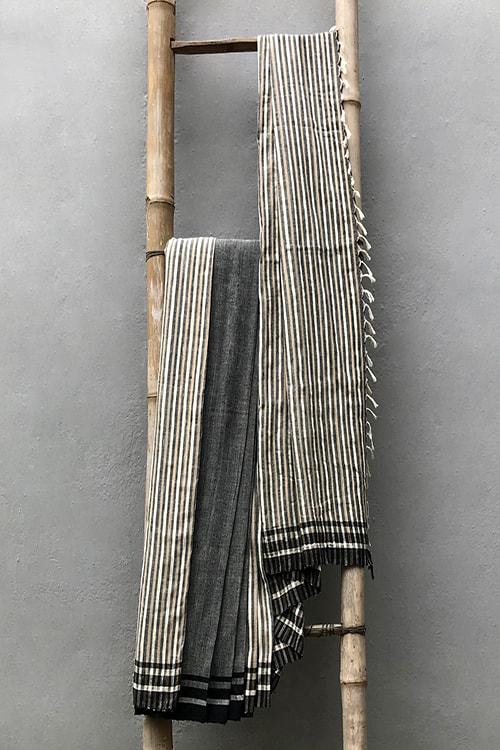 Adrika' Handwoven & Handspun Cotton Silk Stripe Saree