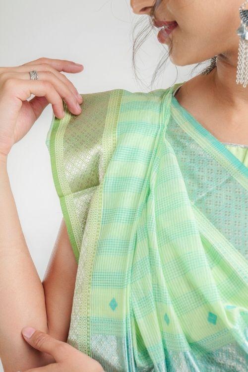 Green Ahilya line Sari with Meena border