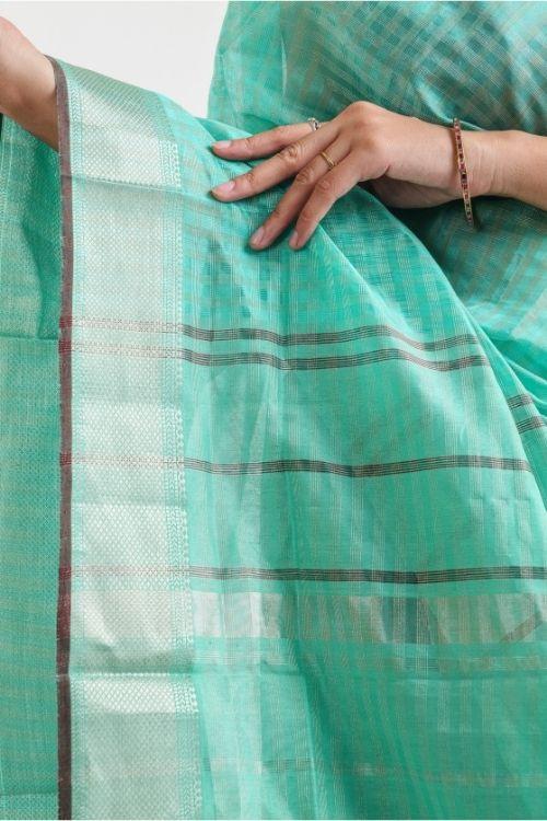 Sea Green Ahilya Sari with Chatai Border