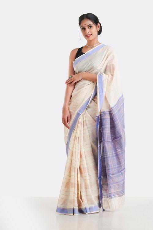 Contemporary Kora Sari with Intricate Copper Zari work