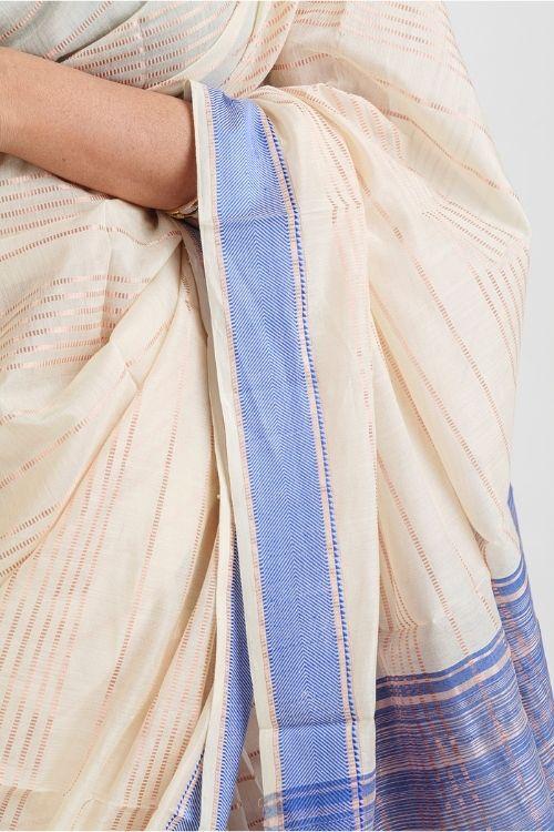 Contemporary Kora Sari with Intricate Copper Zari work