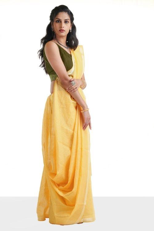 Butter Yellow Classic Woven Printed Maheshwari Sari