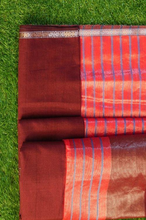 Fuschia Maheshwari Sari with Intricate Silver Zari