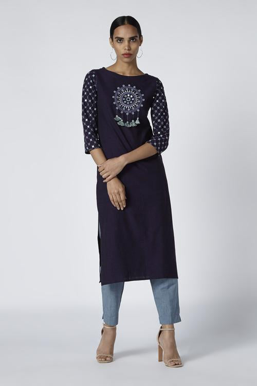 Dream Catcher' Embroidered Cotton Handloom Kurta
