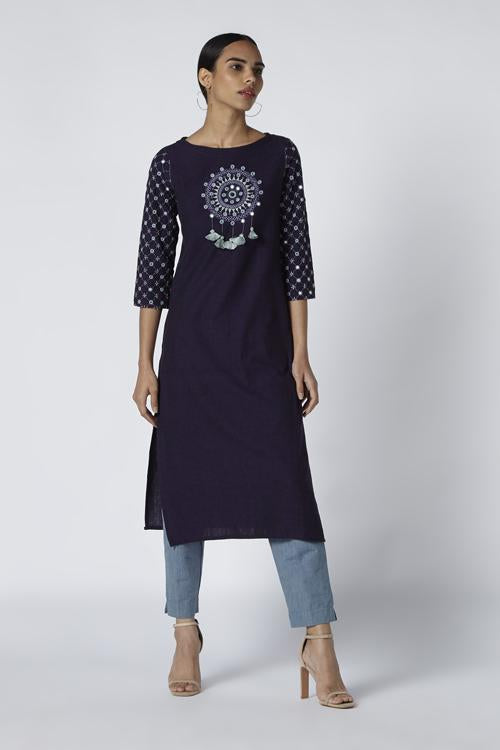 Dream Catcher' Embroidered Cotton Handloom Kurta