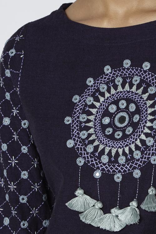Dream Catcher' Embroidered Cotton Handloom Kurta