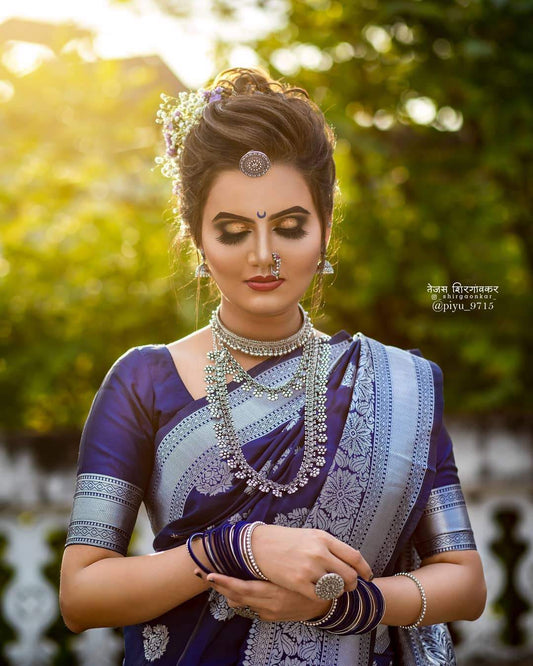 Valiba Purple And Royal Blue Woven Kanjivaram Saree - Special Wedding Edition