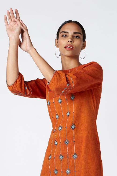Sunrise' Embroidered Cotton Kurta