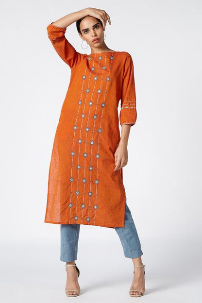 Sunrise' Embroidered Cotton Kurta