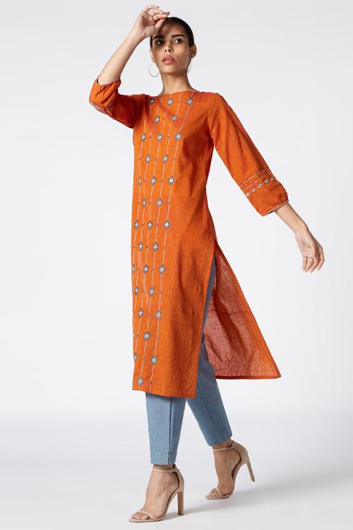 Sunrise' Embroidered Cotton Kurta