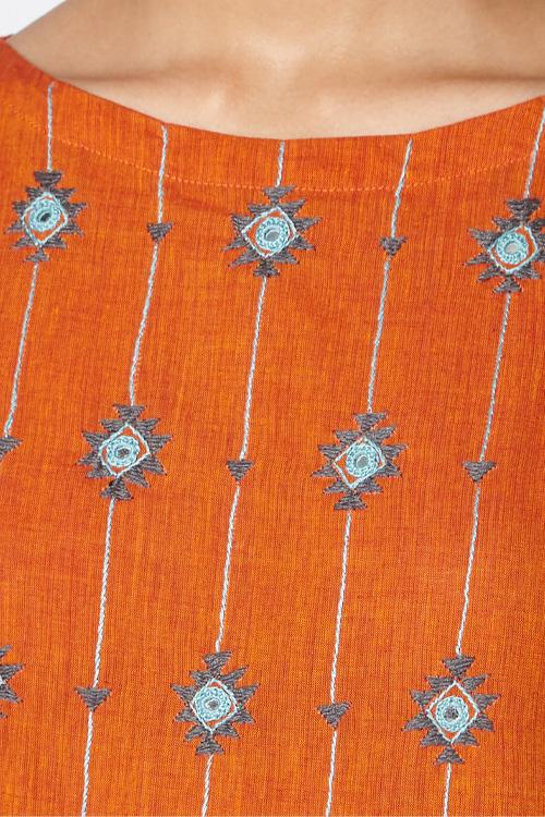 Sunrise' Embroidered Cotton Kurta