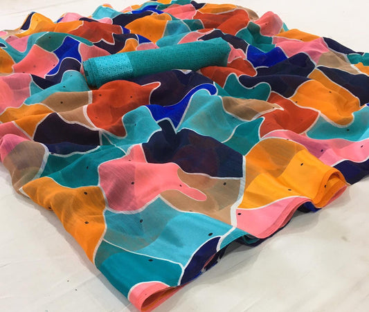 Beautiful Cotton Multicoloured Printed  Sarees