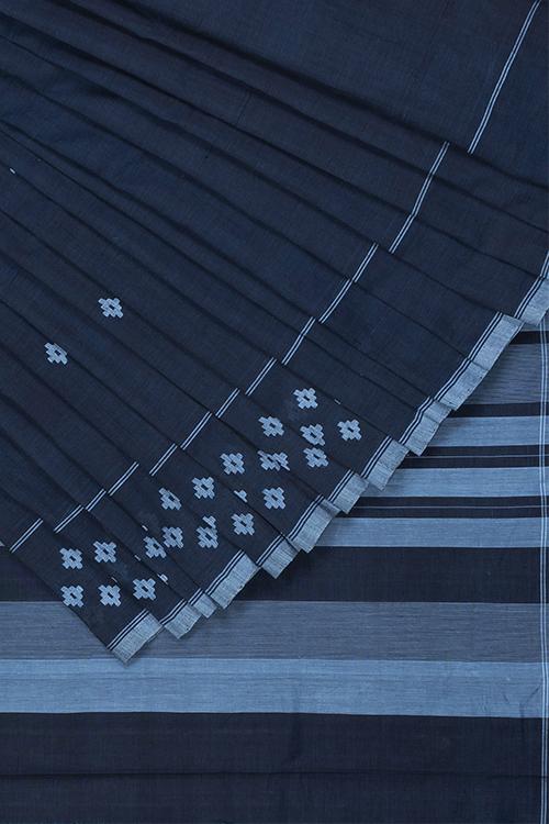 Hand-spun Pixel Flower Cotton Handloom Saree – Blue