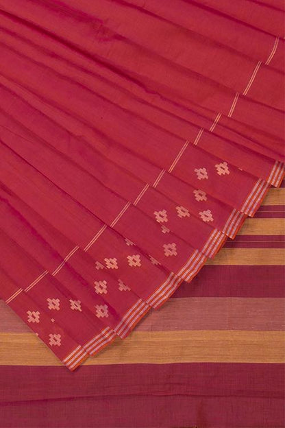 Hand-spun Pixel Flower Cotton Handloom Saree – Pink