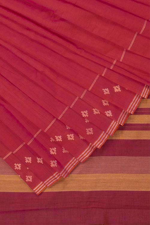 Hand-spun Pixel Flower Cotton Handloom Saree – Pink