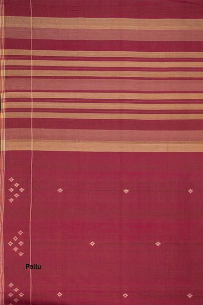 Hand-spun Pixel Flower Cotton Handloom Saree – Pink