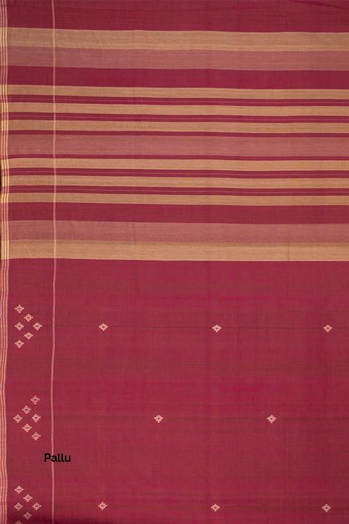 Hand-spun Pixel Flower Cotton Handloom Saree – Pink