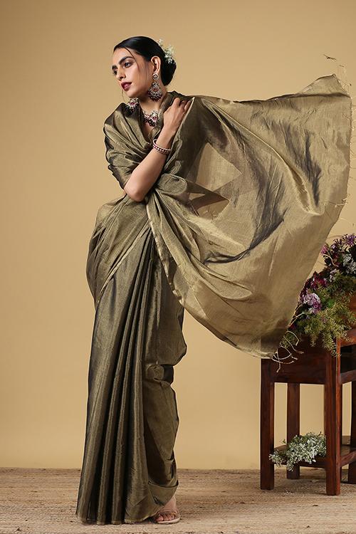 Handweave Maheshwari Handloom Full Tissue Saree Col -Black, Blouse Colour-Black