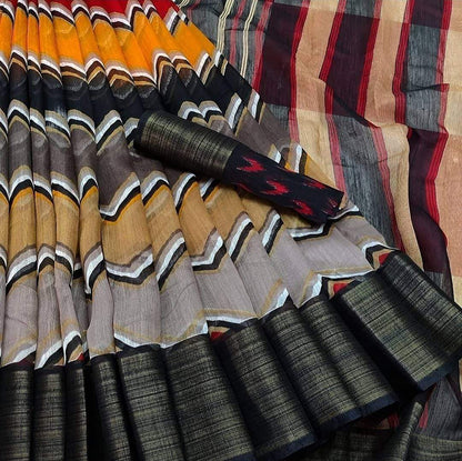 Valiba Pure Soft  Linen Cotton Digital Sarees