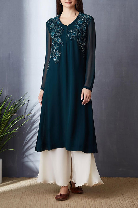 Beautiful Teal Green A-line Tunic Set ( BGH-09B )