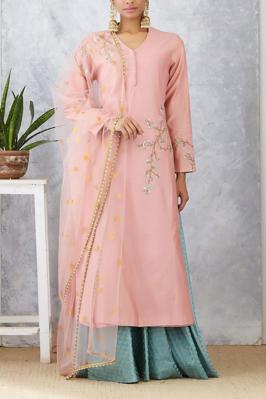 Exquisite Old Rose Pink Embroidered Kurta Set ( KAF-33A )