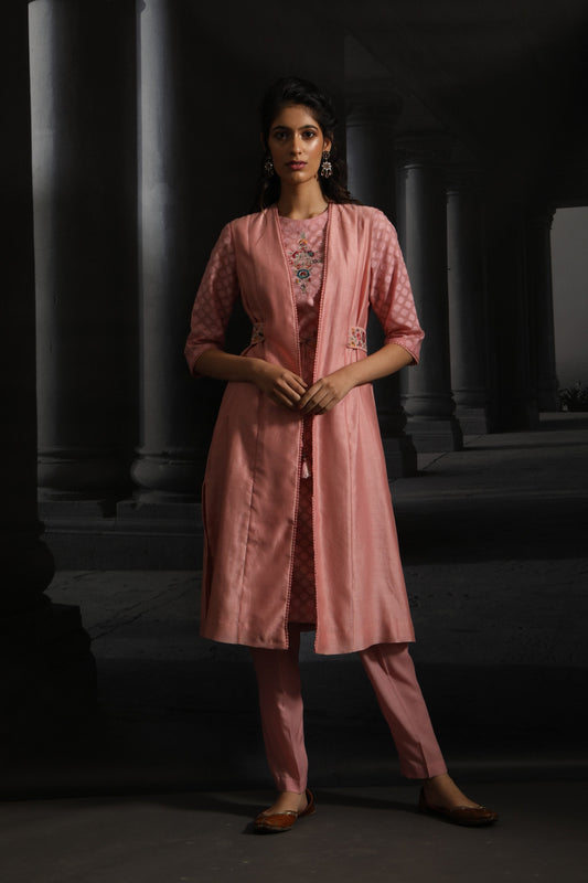 Multicolor Floral Boota Embroidered Kurta Set ( EM-02/PINK )