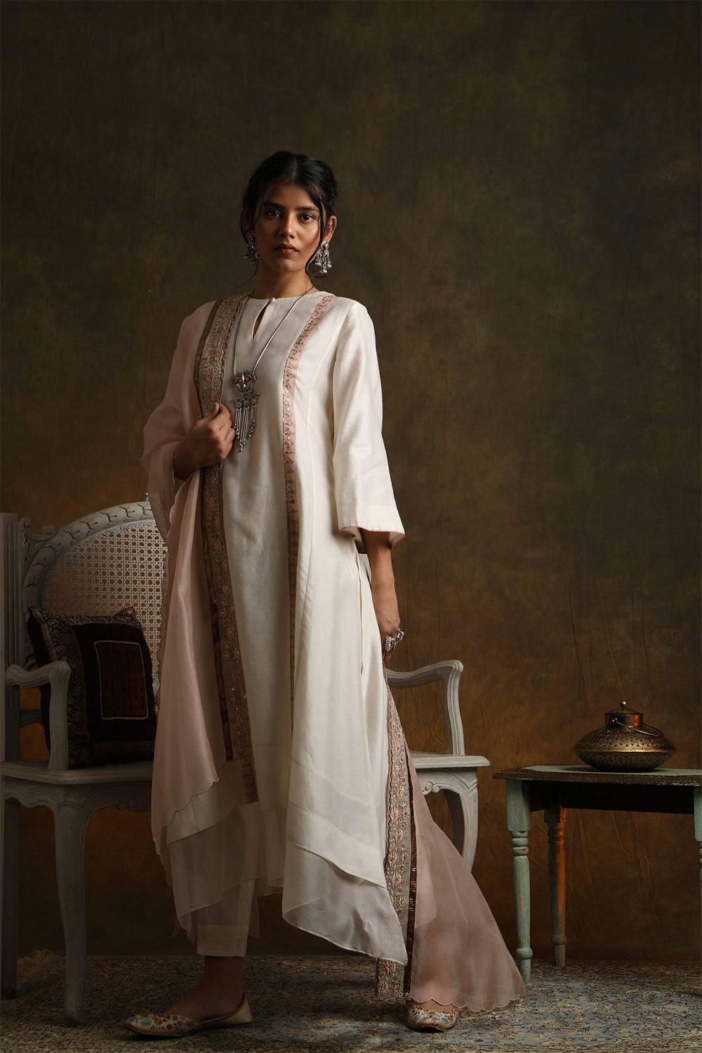 Double Layered Kurta With Straight Pants & Dupatta (YMN-13A)