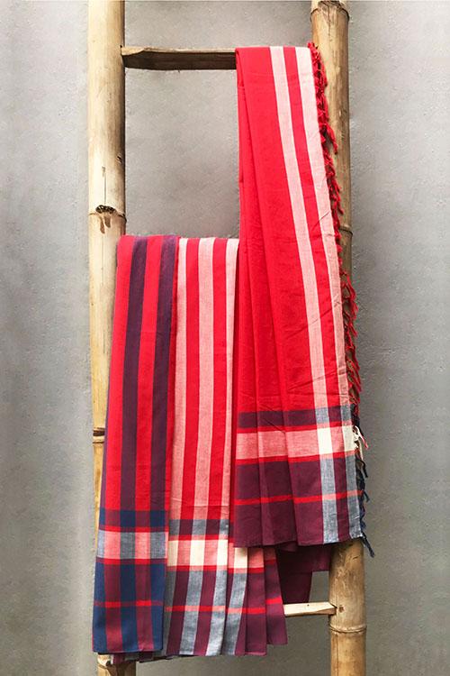 Kadamba 01B' Handwoven Cotton Stripe Saree
