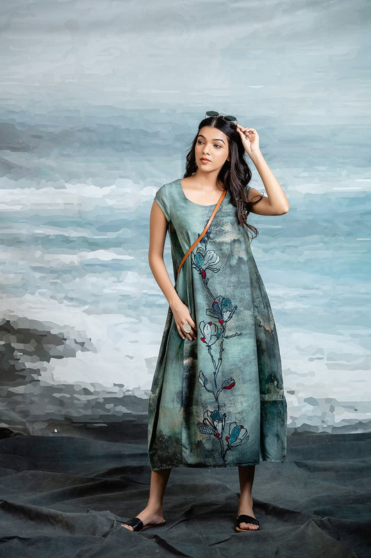 Teal Shaded Silk Mulmul Tunic