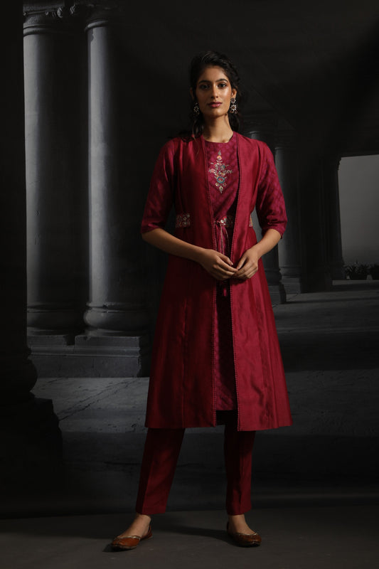Multicolor Floral Boota Embroidered Kurta Set ( EM-02/RUBY )