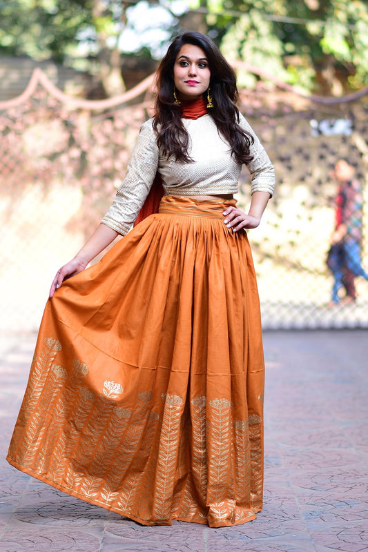 Mustard Floral Lehenga Set with Dupatta (Set of 3)