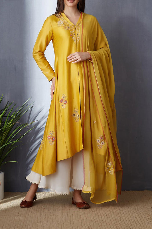 Classy Yellow Kurta Set With Sequince Embroidery ( BGH-05B )
