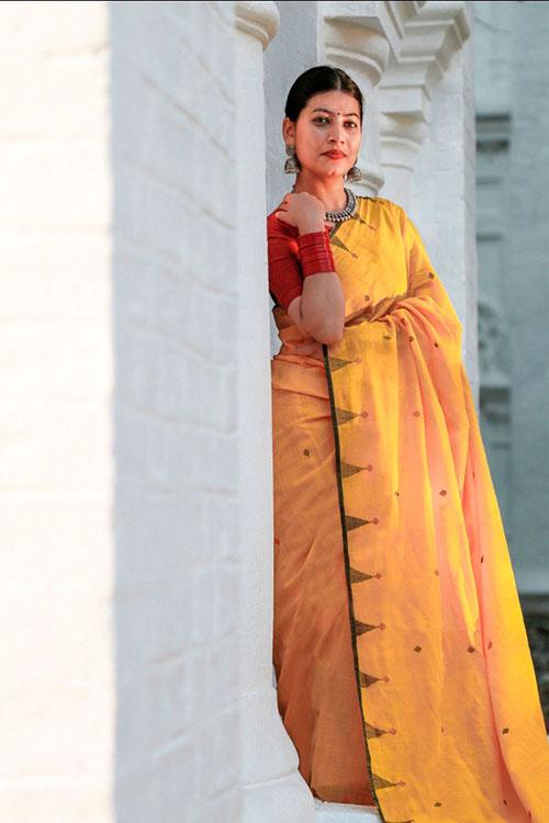Nikita' Handwoven Extra Weft Cotton Saree-21