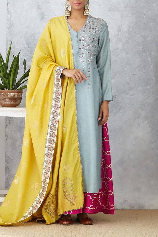 Exquisite Marine Blue Embroidered Kurta Set ( ANM-10A )