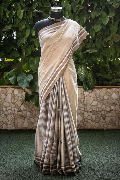 Maithili' Handwoven Cotton-Silk Stripe Saree