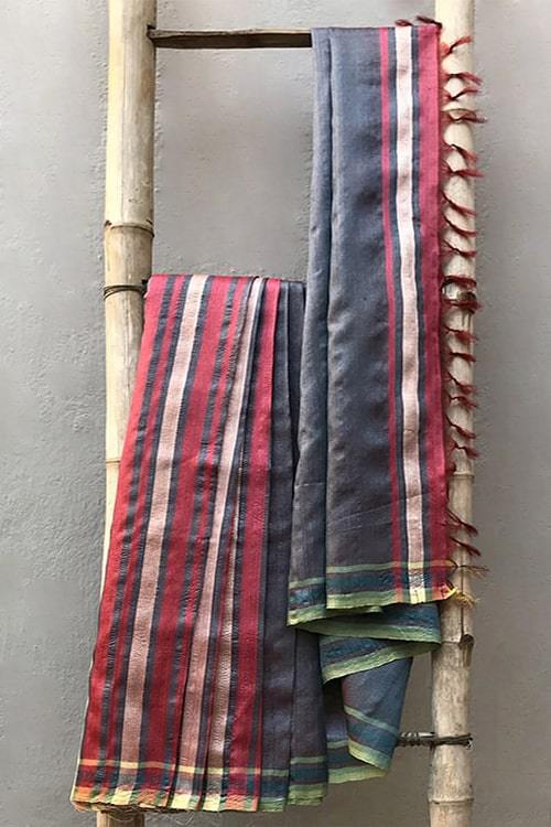 Anila' Handwoven Color-Block Silk Saree