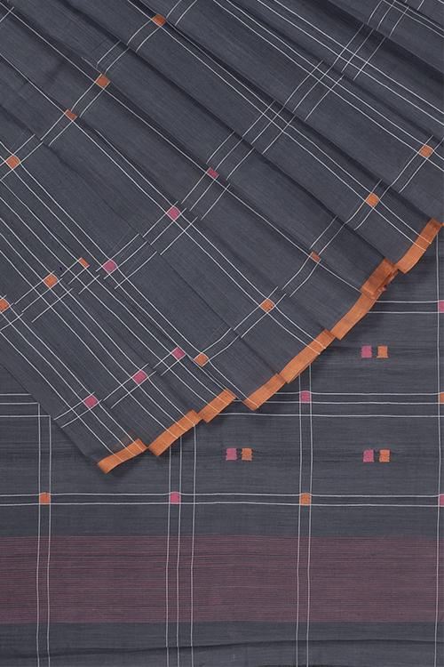 Hand-spun Pixel Buta Cotton Handloom Saree – Grey